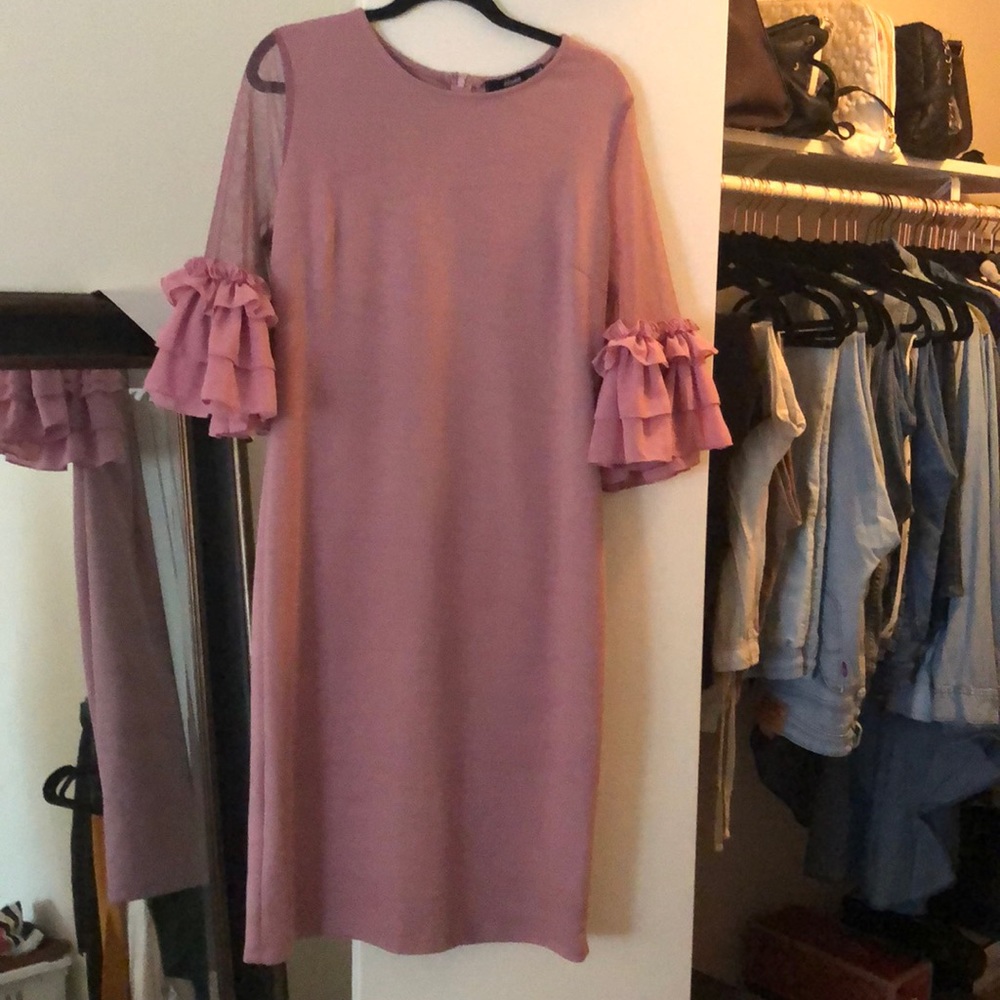 Pink Dress With Ruffle Sleeves